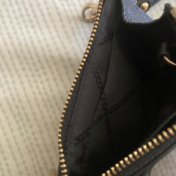 Michael Kors Leather Jet Black and Gold Small Coin Wallet Wristlet Purse - Picture 9 of 13